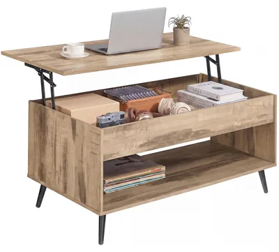 Image de VASAGLE, table basse, table d'appoint réglable en hauteur, 50 x 100 cm