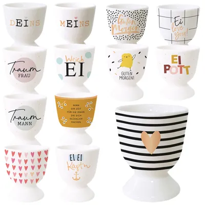Produktbild von LS-LebenStil Echt-Gold Eierbecher Spruch "Herz" edle Gute Laune Eibecher Eierhalter Eihalter Deko Frühstückstisch Geschenk Hochzeit Verlobung