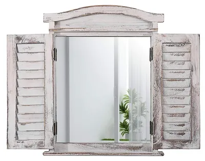 Image de Miroir mural avec volets - Blanc - 53 x 42 x 5 cm - Style shabby