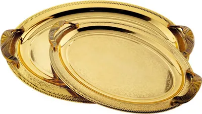 Immagine prodotto di set di 2 vassoi da portata in acciaio inossidabile 18/10 di alta qualità - la funzionalità incontra l'eleganza Motif 7 Gold