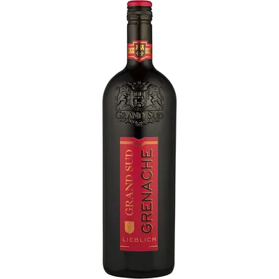 A bottle of Grand Sud Grenache wine against a white background.