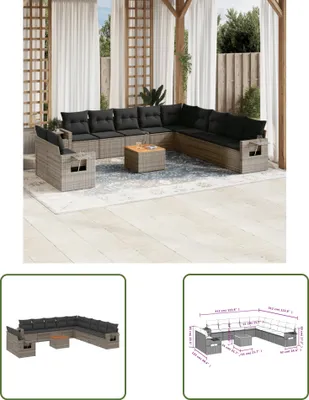 Produktbild von The Living Store 12-tlg. Garten-Sofagarnitur mit Kissen Grau Poly Rattan