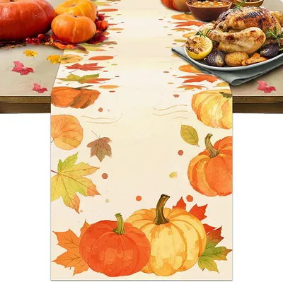 Produktbild von Herbst Tischläufer, 180 × 35 cm mit Kürbis-Motiv für Thanksgiving