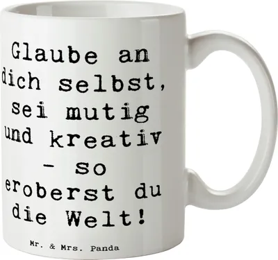 Produktbild von Mr. & Mrs. Panda Tasse Spruch Die Freude an der Kreativität entdecken - Weiß - Geschenk, Becher, Vertrauem, Kaffeetasse, Pott, Zuversicht, Träume, verwirklichen, Teetasse