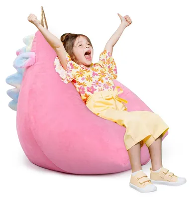 Produktbild von Sitzsack Kinderzimmer Sitzkissen Beanbag - Einhorn-Design Rosa - 80 x 76 x 63 cm - Bezug ohne Füllung - Plüsch