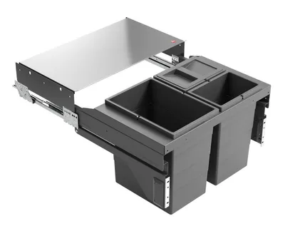 Produktbild von Hailo 3610961 AS Cargo Soft short 600 20/10/10/D dunkelgrau mit 40 (20+2x10) Liter Füllvolumen / 3 fach Mülltrennsystem für 60er Schrankbreite mit Frontauszug