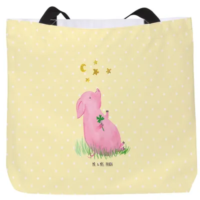 Produktbild von Mr. & Mrs. Panda Tote Bag Schwein Glück - Gelb Pastell - Geschenk, Träume, Tasche, Lustige Sprüche, Schweinchen, Ziele, Laptoptasche, Schultasche, Strandtasche, Sterne