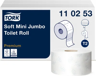 Zdjęcie produktu dla TORK papier toaletowy w mini rolce Jumbo 2-warstwowy biały 170 m 12 rolek po 850 arkuszy każda