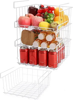 Produktbild von Famanu Drahtkörbe Set von 4 - Stapelbare und schiebbare Aufbewahrungskörbe - Weiß