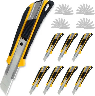 Produktbild von CCLIFE 8 Stück Cuttermesser 18mm Abbrechklinge Kartonmesser Mehrzweck Messer Allzweckmesser Teppichmesser mit Sicherheitslock inkl. 40 Ersatzklingen