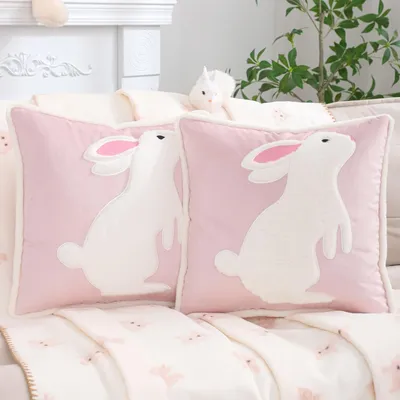Osterkissenbezug-Set 2er, 45x45 cm, rosa, Samt, Häschen