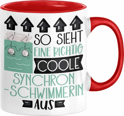 Produktbild von Synchronschwimmerin Geschenk Tasse Geschenkidee für Synchronschwimmerin Geburtstag Weihnachten Spruch So Sieht Eine Richtig Coole Synchronschwimmerin Aus Kaffee-Becher  (Rot)