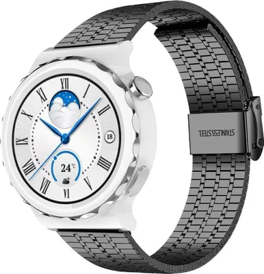 Produktbild von Strap-it Stahlarmband - Kompatibel mit Huawei Watch GT 3Armband 42mmHochwertiger EdelstahlHuawei watch strap Armband mit klappschließe für 20mmArmband Schwarz