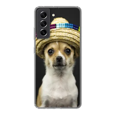 Produktbild von MuchoWow® Handyhülle Schutzhülle Hülle für Samsung Galaxy S21 FE Hund - Sombrero - Schwarz Silikon Softcase Handy Hülle - Mobiltelefonhülle