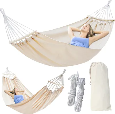 Produktbild von Korbi | Hängematte mit Gestell - 2 Personen - Beige - Leicht, Stabil, Outdoor, Mit Aufbewahrungstasche
