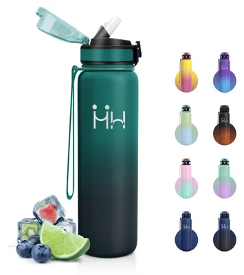 Produktbild von Trinkflasche Edelstahl 1L, Isolierflasche mit Strohhalm, BPA-frei, Sport, Gym