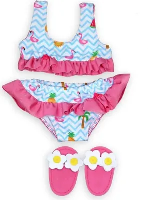 Zdjęcie produktu dla Lalka bikini Flamingo Ella z klapkami kąpielowymi, rozmiar 28-35 cm