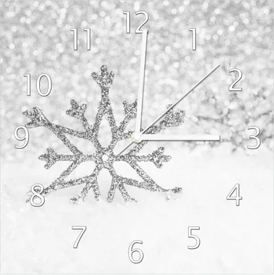 Produktbild von Wallario Design Wanduhr Silberne Schneeflocken aus Echtglas, Größe 30 x 30 cm