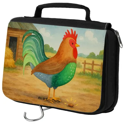 Produktbild von Mr. & Mrs. Panda Kulturtasche Hahn Korn Design - Weiß - Geschenk, Kulturbeutel, Natur, Bauernhof, Eier, Henne, Kosmetiktasche, beautycase, Reisebeutel, kulturtäschchen