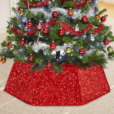 Produktbild von Weihnachtliche Schutzabdeckung unter den Weihnachtsbaum Pailletten Faltbar Dekorativ 80 cm
