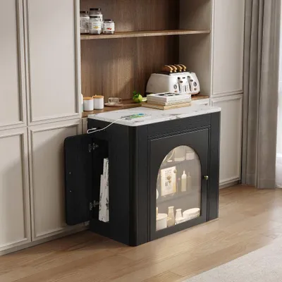 Produktbild von Kücheninsel mit Rollen Ausziehbarer Esstisch LED Beleuchtung Steckdosen Schwarz Sideboard Bartisch