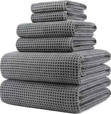 Produktbild von Mikrofaser Badetuch Set 6 Stück, 76 x 152 cm, grau, Waffelstruktur, für Camping