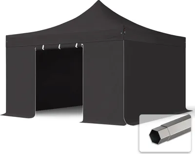 Produktbild von TOOLPORT 4x4m Stahl Faltpavillon, inkl. 4 Seitenteile, schwarz