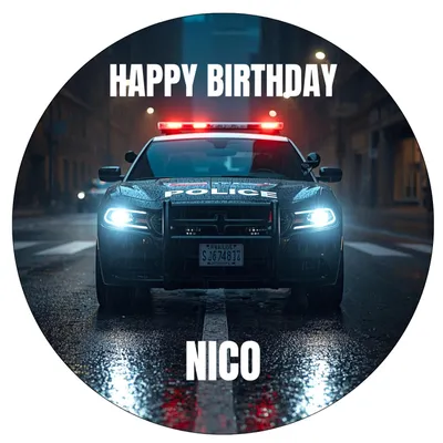 Produktbild von Tortenaufleger essbar individuell Geburtstag Polizei Polizeiauto 20cm Fondant