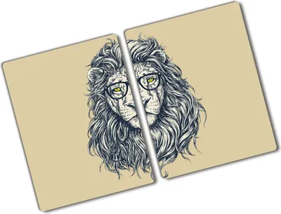 Produktbild von Tulup Glas Herdabdeckplatte - 2x40x52 cm - Glaskeramikkochfeld-Abdeckung Spritzschutz Glasabdeckplatte Kochplattenabdeckung und Schneidebrett - Zweiteilig - Tiere - Löwe Hipster - Beige