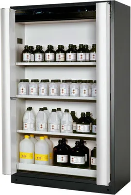 Produktbild von Transportabler Sicherheitsschrank Typ 90 - Falttüren - ca. 2 x 1,2 x 0,6 m (HxBxT) - 3 Fachböden - lichtgrau - Edelstahl