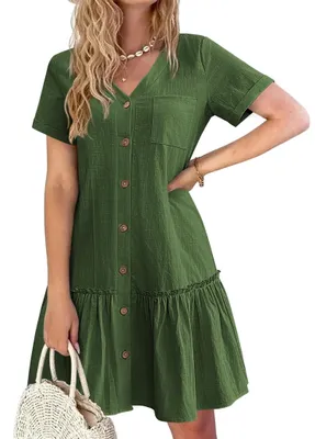 Imagen del producto de Vestido de corte en V, manga corta y corte en línea A, para mujer