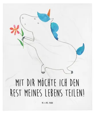 Produktbild von Mr. & Mrs. Panda Schlummerdecke Einhorn Blume - Weiß - Geschenk, Antrag, Kinderdecke, Plaid, Babydecke, Erstlingsdecke, Partner, Unicorn, Heiraten, Einhörner