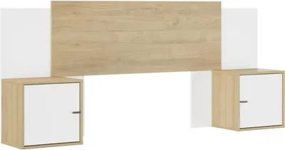 Produktbild von Bettkopfteil, ALIX, Ausziehbar, 246/226/206 x 34 x 91 cm, Kastanie Natur/Weiß, Mit 2 Nachttischen