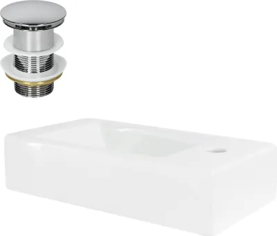 Produktbild von LuxeBath Waschbecken Aufsatzwaschbecken Eckig, 46x26x11 cm, Weiß, aus Keramik, inkl. Ablaufgarnitur ohne Überlauf