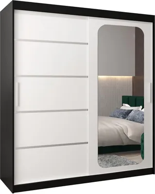 Produktbild von MEBLE KRYSPOL Promo 2180 Schlafzimmerschrank zwei Schiebetüren - Mattschwarz + Mattweiß