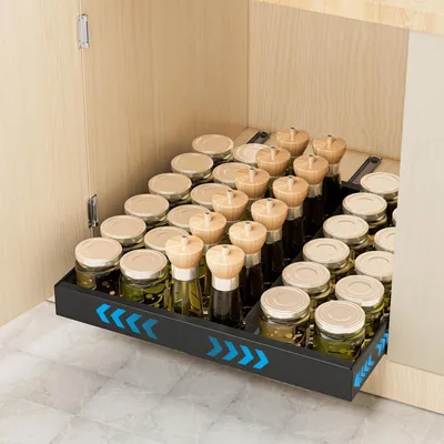 Image de Tiroir télescopique pour cuisine, extensible de 32 à 52 cm, de couleur noire