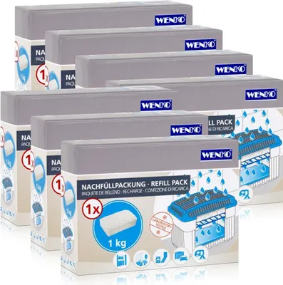 Produktbild von WENKO Feuchtigkeitskiller Nachfüllpack Luftentfeuchter-Nachfüller, Weiß, 7x1 Kg