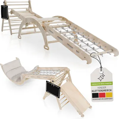 Produktbild von Juskys Kletterdreieck Movario - Indoor Klettergerüst für Kinder, Kletterdreieck und Kletterbogen, mit Rutsche - Groß