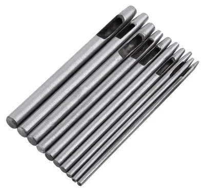Immagine prodotto di Set di punzoni a foro cavi, 10 pezzi. Lochetti per cuoio, da 0,5 mm a 5 mm, in acciaio massiccio