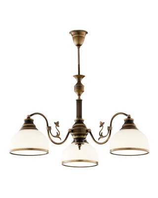 Produktbild von JUPITER ZEUS Hängeleuchte Klassisch 3-flammig E27 Pendelleuchte Vintage Retro Landhausstil Altgold Messing Patiniert Glas Weiß