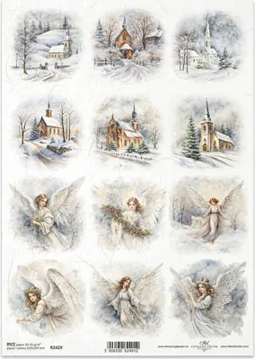 Immagine prodotto di ITD carta di riso decoupage tecnica artigianale tovagliolo di carta-R2429 angelo chiesa inverno