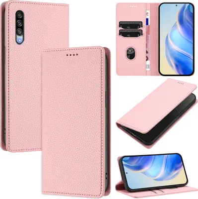 Produktbild von Litchi Leder Handyhülle für Samsung Galaxy A50/A50S/A30S Wallet Kartenfächer Standfunktion Hülle Pink