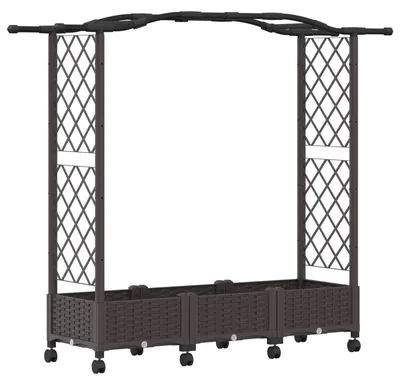 Image de Jardinière surélevée vidaXL avec treillis et roulettes, marron, 169 x 40 x 129 cm, PP
