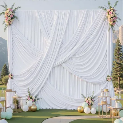 Productafbeelding van Solidchoice - 3x3m Witte Achtergrond Gordijn voor Feesten en Decoratie