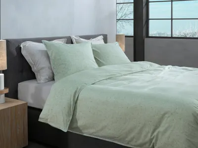 Produktbild von Heckettlane Franela Bettbezug - 155x220 cm – 100% Baumwoll-Flanell – Hochwertige Bettwäsche mit Uni motiv – Weich - Atmungsaktiv und Hautfreundlich – inkl. 80x80 cm Kissenbezug – Grün