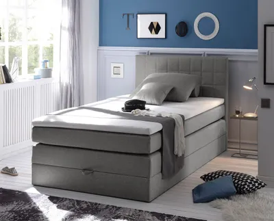 Produktbild von Boxspringbett 120x200 cm Jugendbett mit Bettkasten Husum-09 Hotelbett in Grau