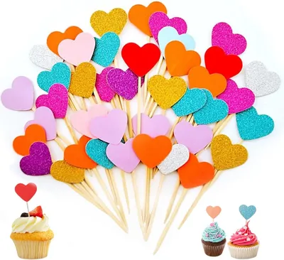 Produktbild von 100 Stück Cupcake-Topper, Herzgeburtstagstortendekorationen, Muffindekoration, Dekoration für Cocktailspieße, Lebensmittel, Zahnstocher, Feier, Hochzeit, Dekoration