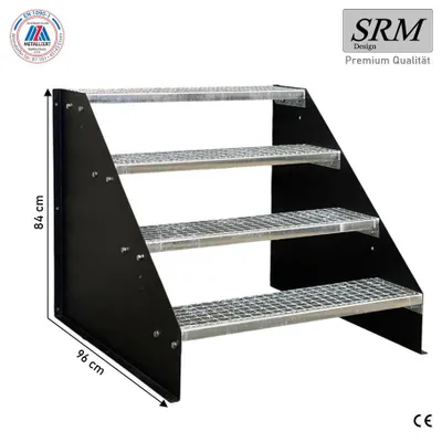 Obrázek produktu pro 4stupňové volně stojící schodiště model 1 volně stojící černé schodiště ocelové schodiště šířka 120 cm výška 84 cm bez zábradlí