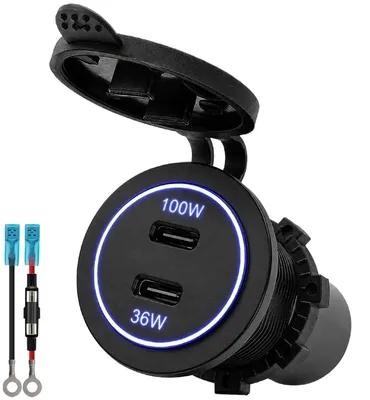 Produktbild von ProRide 12-24V USB-C Einbau-Autoladegerät 2x USB-C 100W+36W Blau
