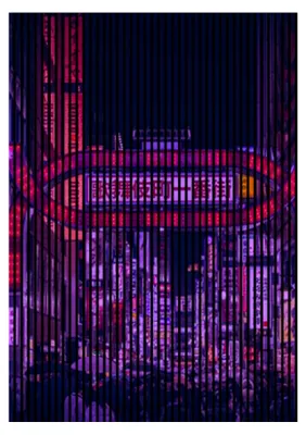 Produktbild von Akustikpaneele mit Digitaldruck Cyberpunk01 19 x 1693 x 2400 mm Cyberpunk Gaming MDF PET-Fasern Wandpaneele Schwarz Lila 3 Einzelplatten